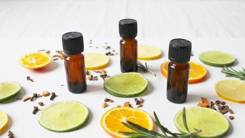 rosemary and citrus fruits for essential oil distillation